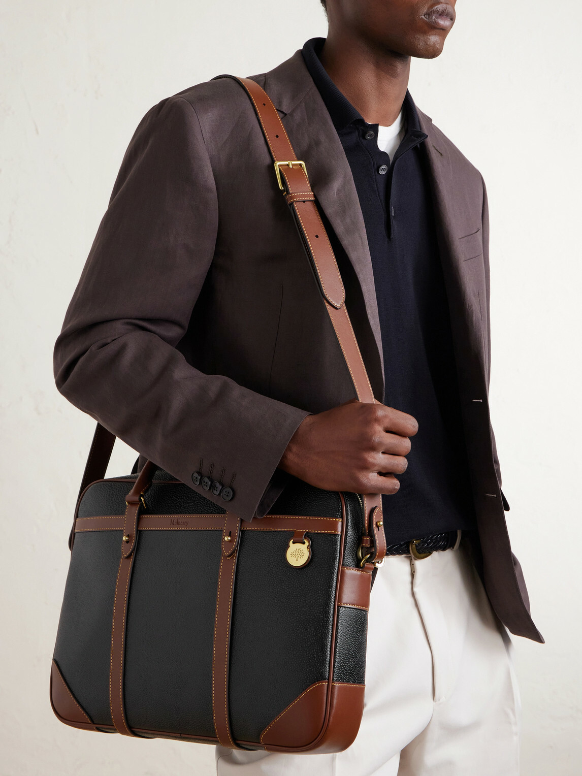 Mulberry - Heritage Leather-Trimmed Scotchgrain Briefcase