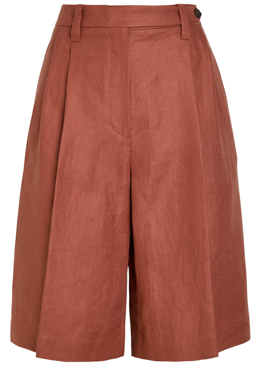 Brunello Cucinelli Bermuda Pleated Linen Shorts Terracotta