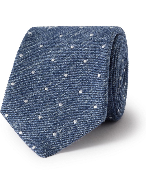 Photo: TURNBULL & ASSER - 8cm Polka-Dot Silk, Wool and Linen-Blend Tie - Blue - one size