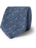 TURNBULL & ASSER - 8cm Polka-Dot Silk, Wool and Linen-Blend Tie - Blue - one size