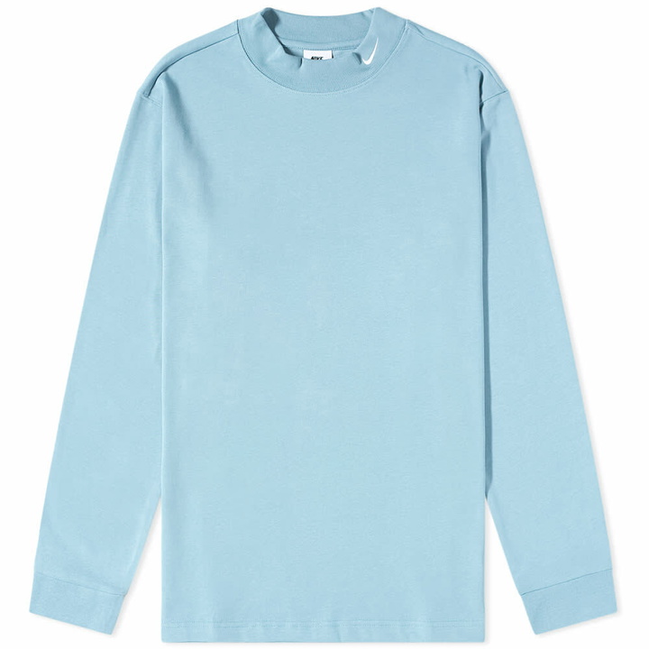 Photo: Nike Men's Life Mock Neck Shirt in Worn Blue& White