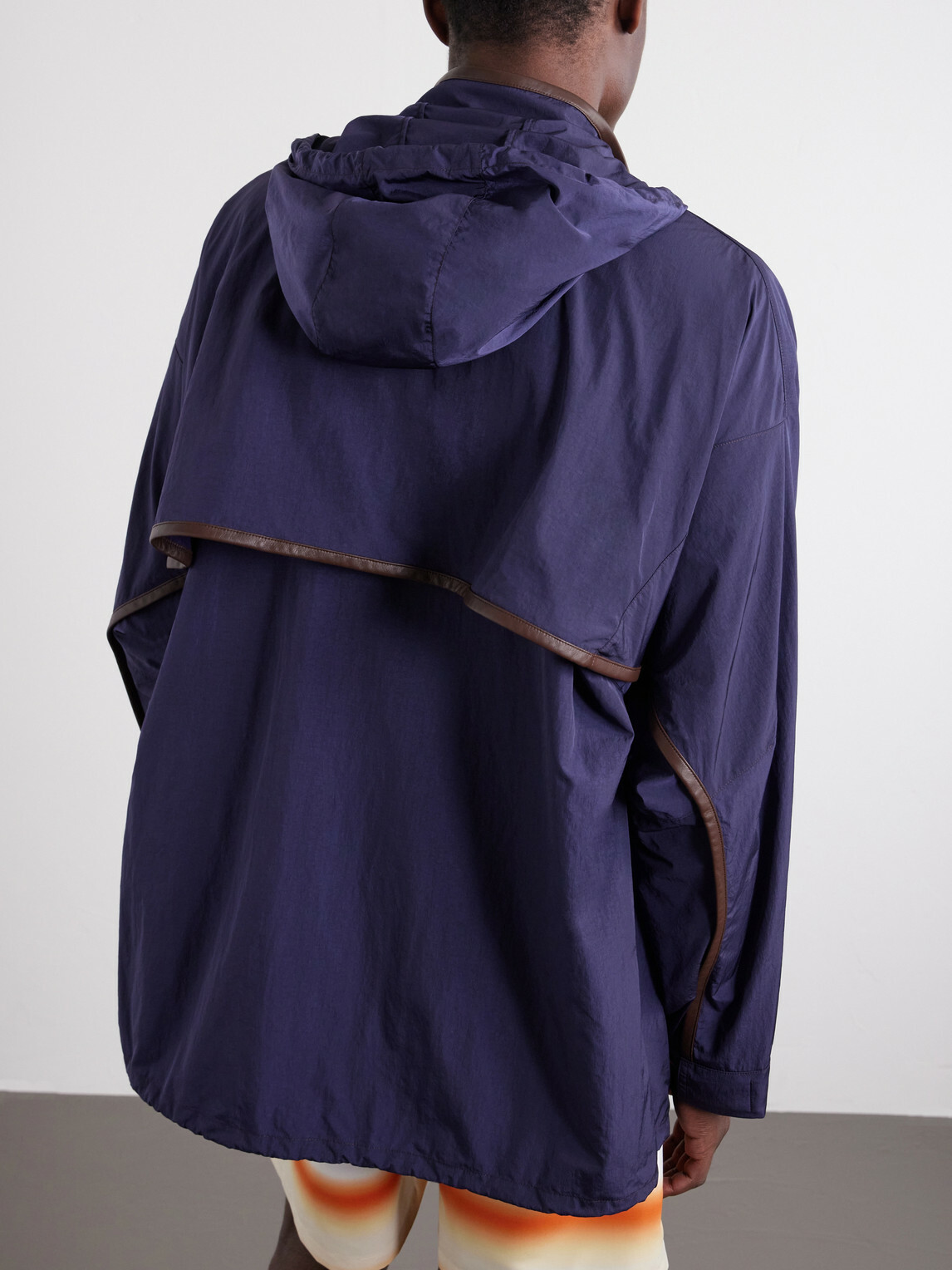 LOEWE - Paula's Ibiza Logo-Debossed Leather-Trimmed Ripstop Hooded Jacket - Blue