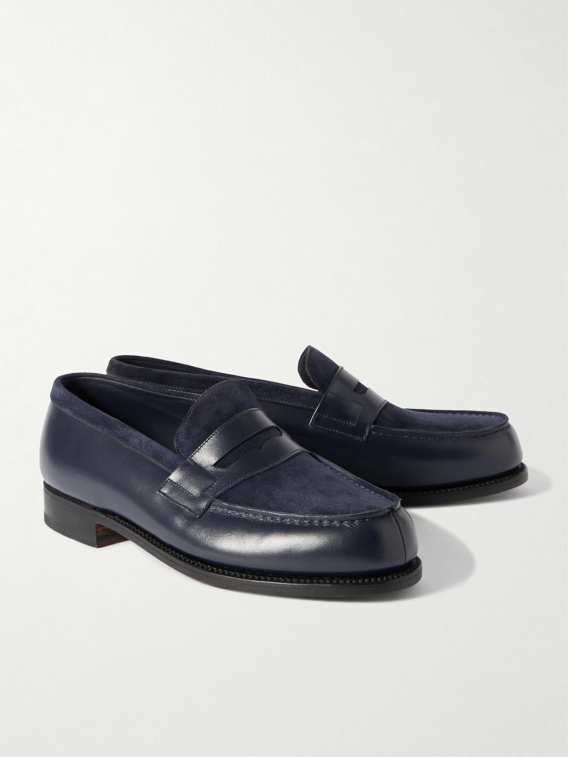 J.M. Weston - 180 Leather and Suede Penny Loafers - Blue