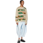 Acne Studios White and Green Irregular Striped Crewneck Sweater