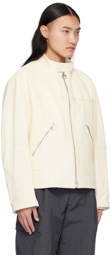 Solid Homme White Band Collar Leather Jacket