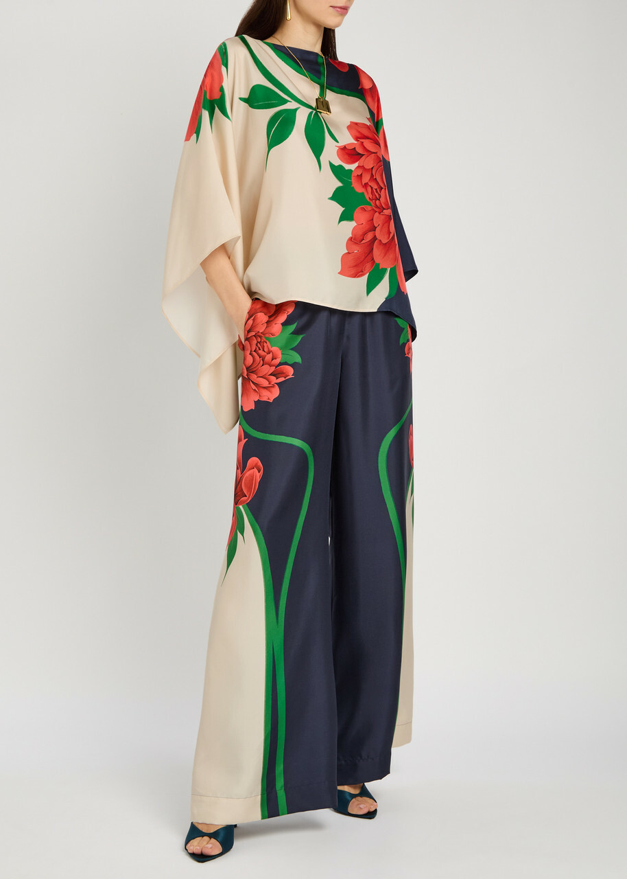 LA Double J Printed Wide-leg Silk Trousers Multicoloured