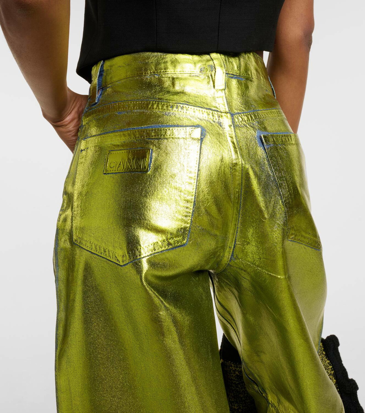 Ganni Metallic high-rise barrel-leg jeans GANNI