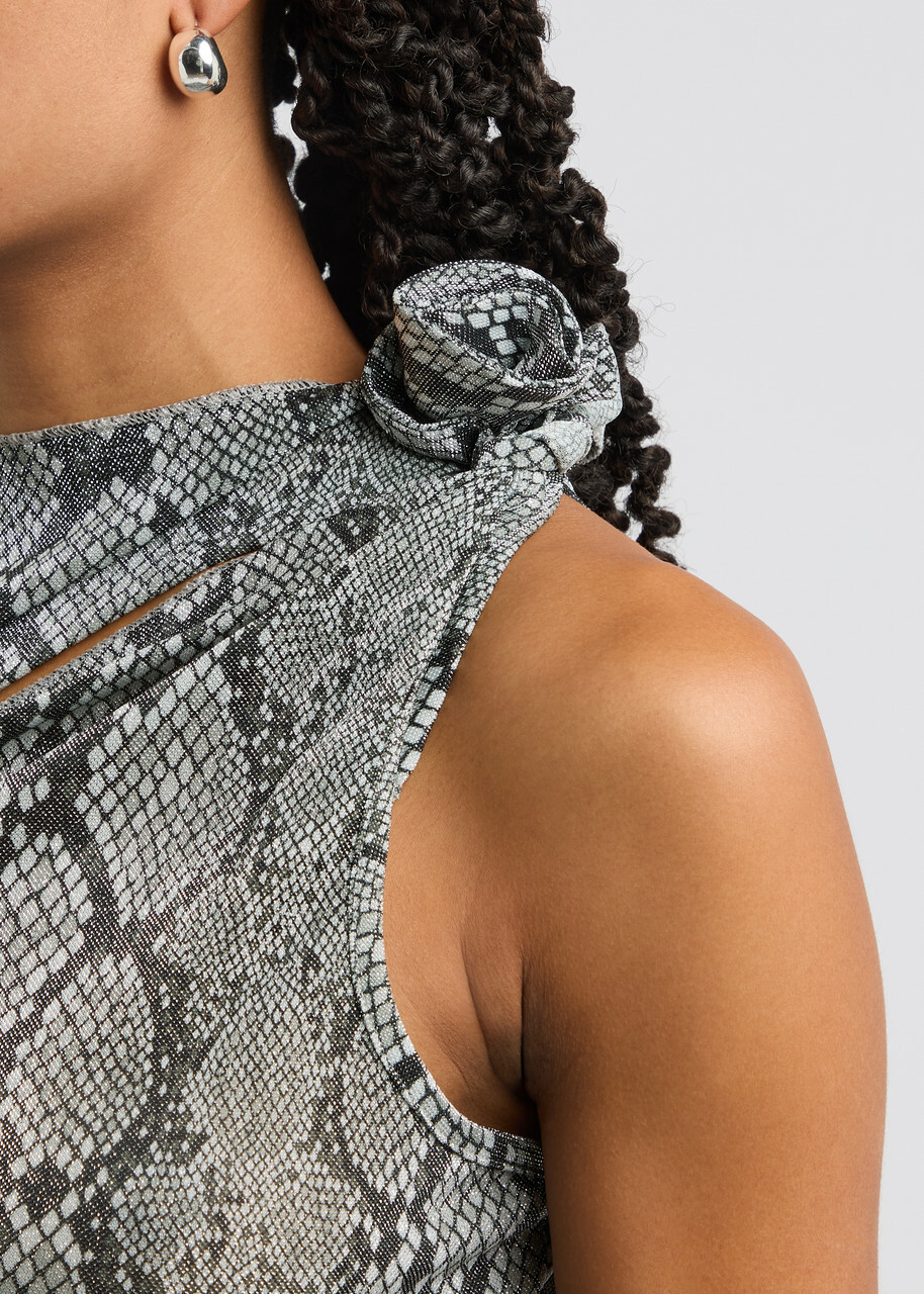 Coperni Python-print Metallic-jersey Maxi Dress Grey