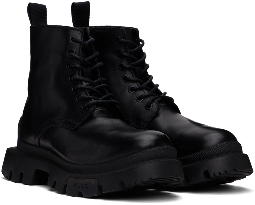 Hugo Black Polished Leather Boots Hugo Boss display picture 1