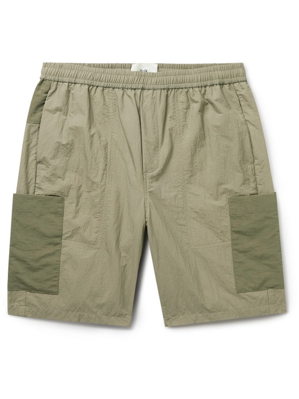 Photo: FOLK - Stack Panelled Nylon Shorts - Green