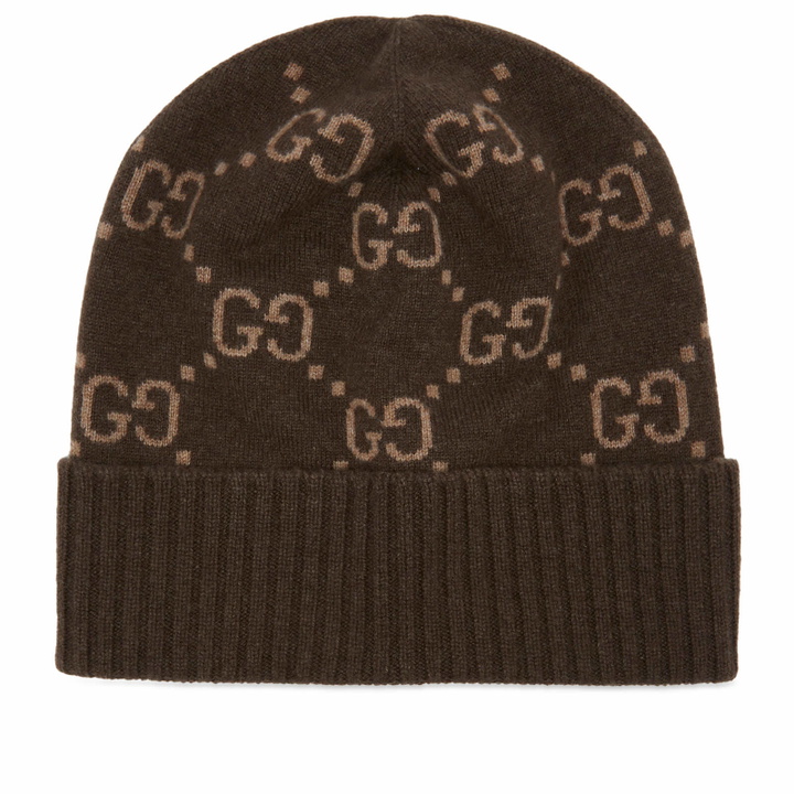 Photo: Gucci Men's GG Logo Cashmere Beanie in Brown/Beige