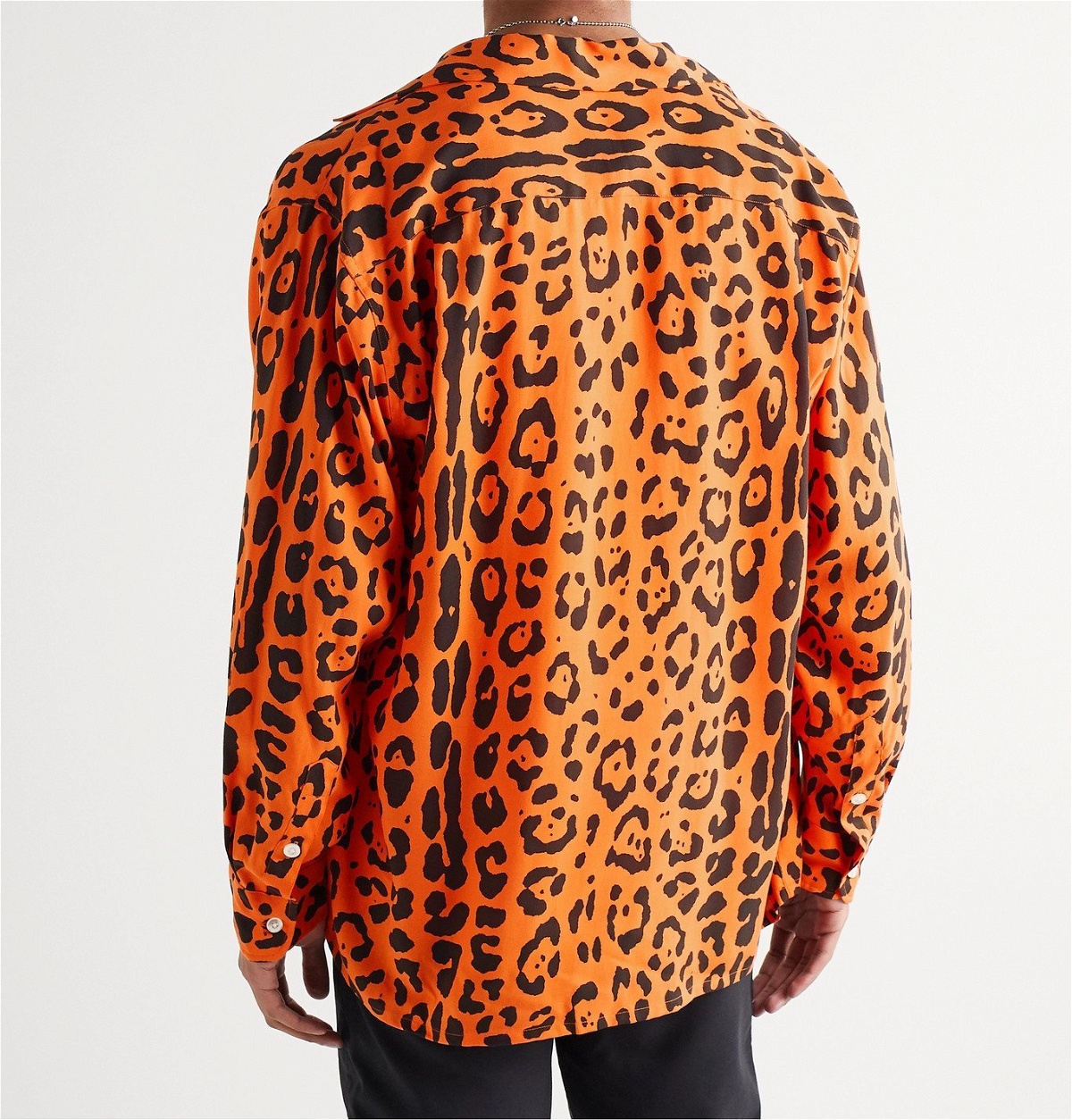 Wacko Maria - Camp-Collar Leopard-Print Lyocell Shirt - Orange 