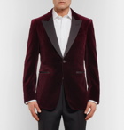 Dunhill - Burgundy Kensington Slim-Fit Faille-Trimmed Cotton-Velvet Tuxedo Jacket - Men - Burgundy