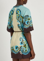 Alemais Natalia Printed Belted Linen Mini Dress Cream