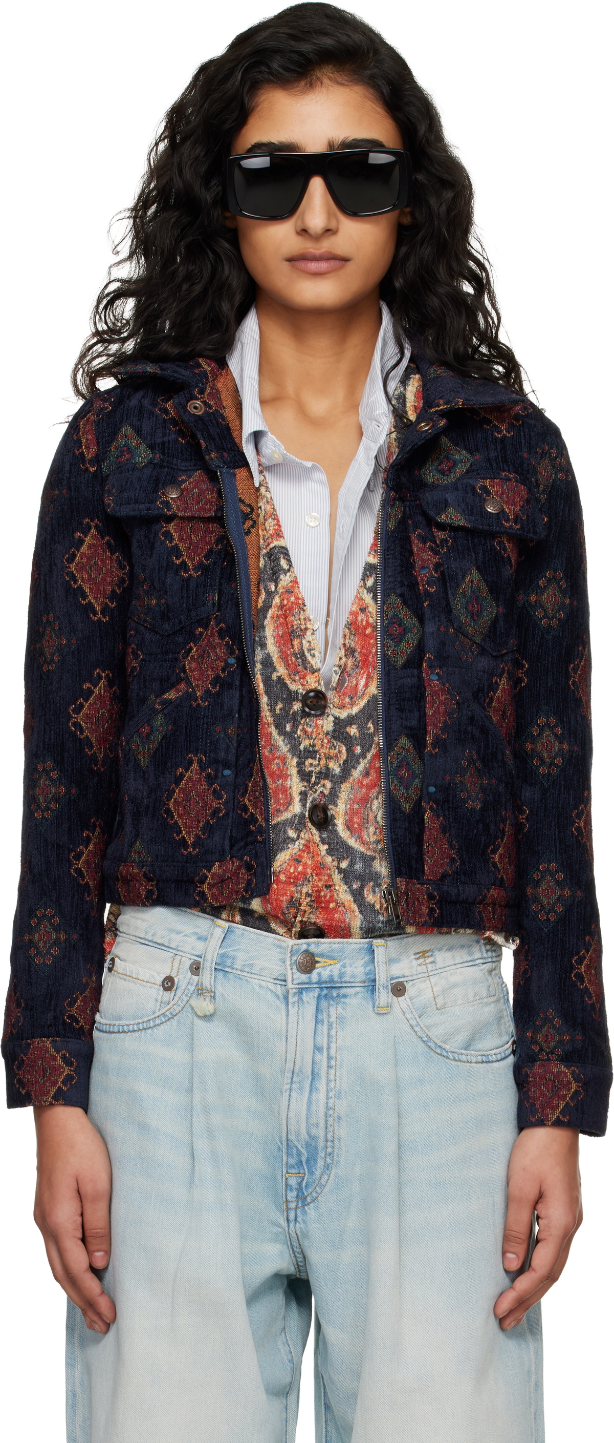 R13 Navy Relaxed Trucker Jacket