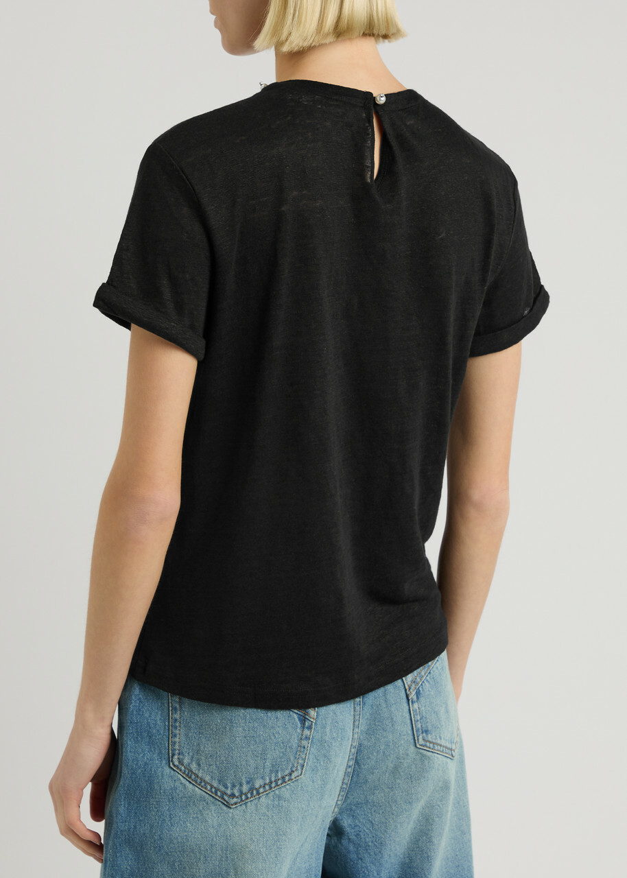Zimmermann Crush Embellished Linen T-shirt Black Zimmermann