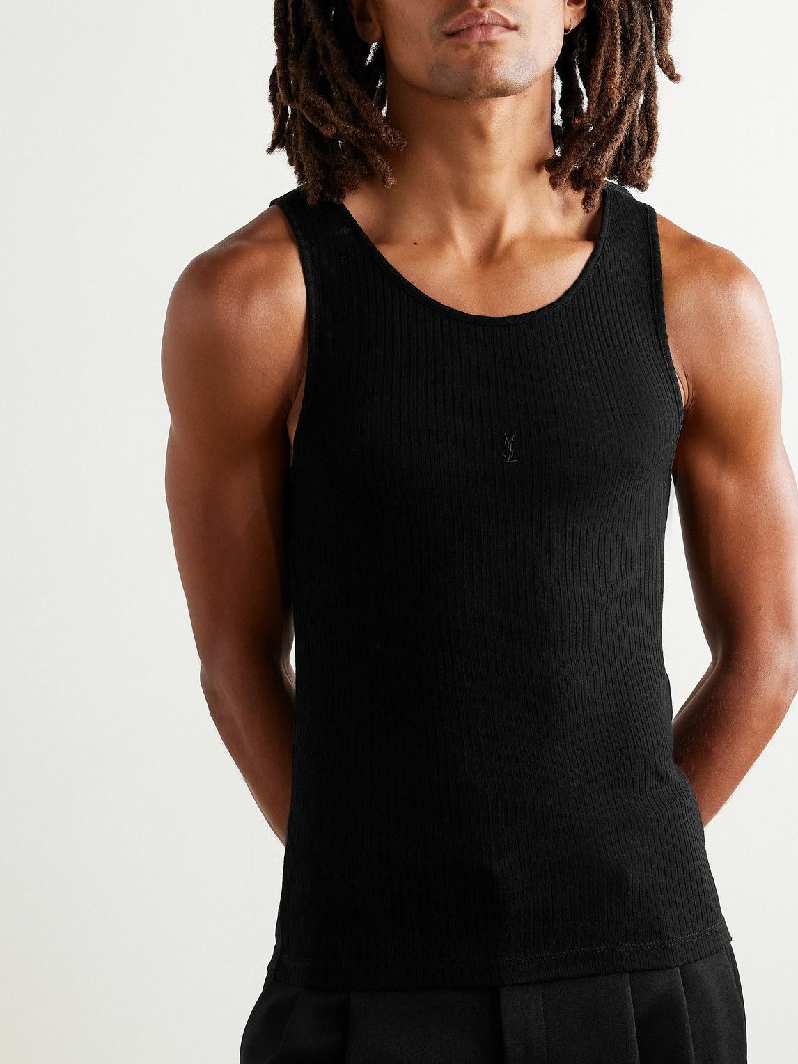 SAINT LAURENT - Cassandre Ribbed Logo-Embroidered Wool Tank Top