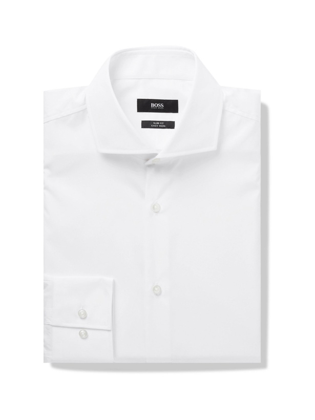 Photo: HUGO BOSS - Jason Slim-Fit Cutaway-Collar Cotton-Poplin Shirt - White