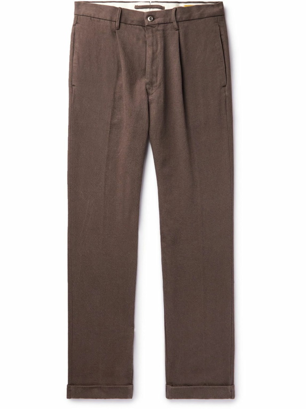Photo: Incotex - Slim-Fit Tapered Garment-Dyed Cotton-Blend Twill Trousers - Brown