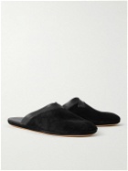 John Lobb - Knighton Leather-Trimmed Suede Slippers - Black