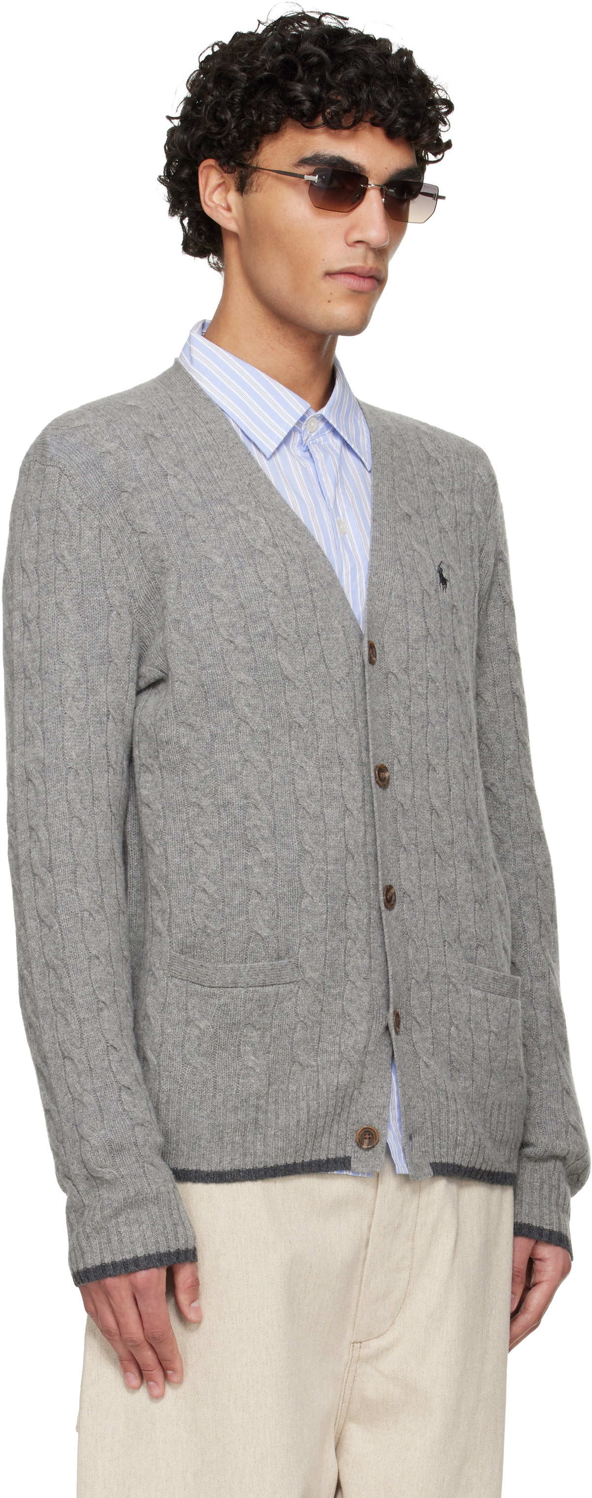 Polo Ralph Lauren Gray Cable-Knit Wool-Cashmere Cardigan Polo