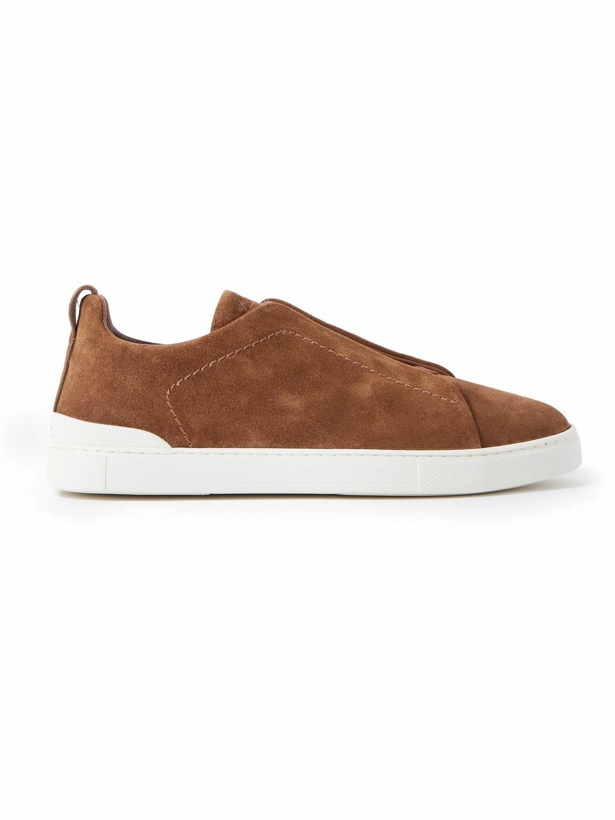 Photo: Zegna - Suede Slip-On Sneakers - Brown
