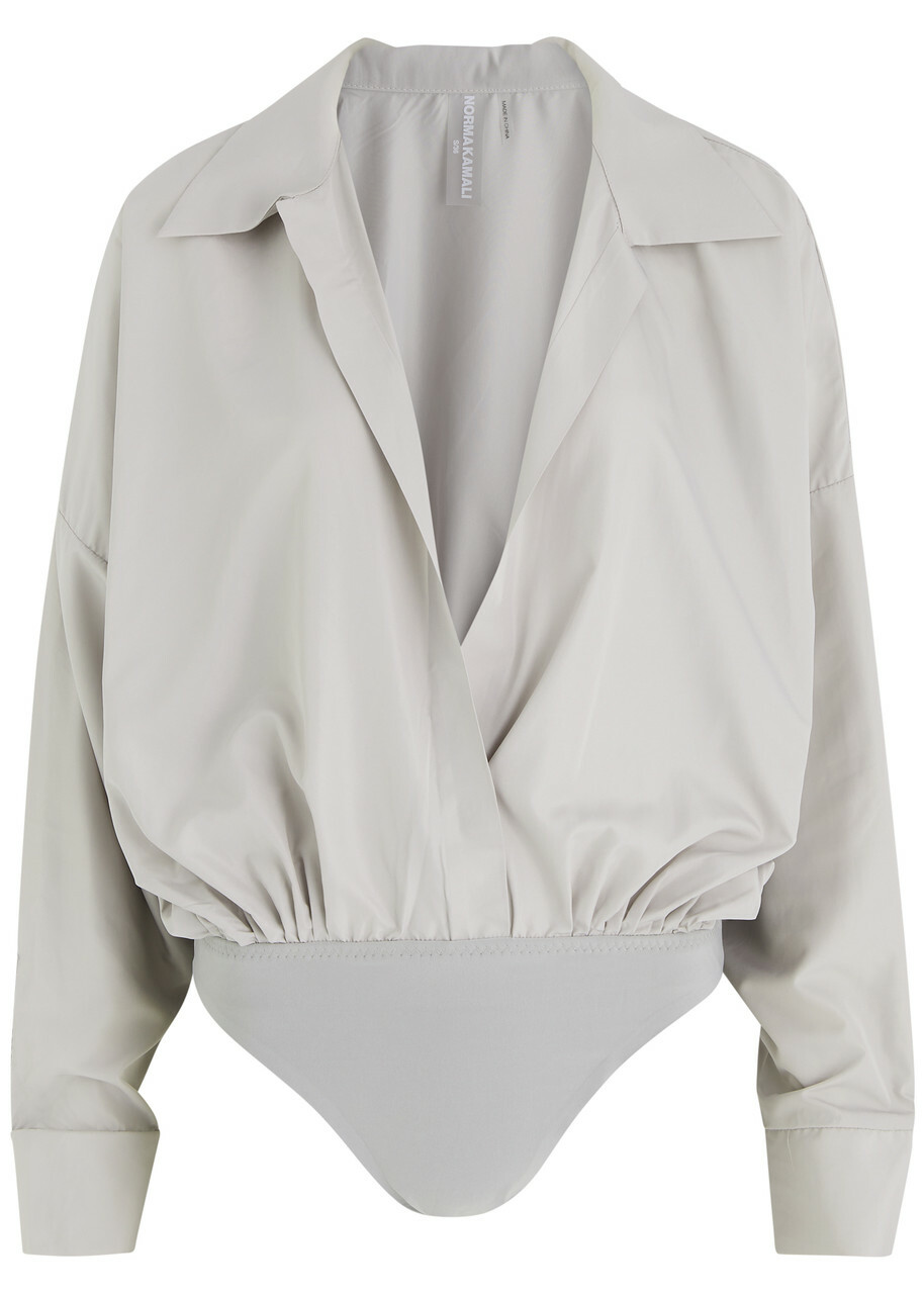 Norma Kamali Matte Satin Bodysuit Light Grey