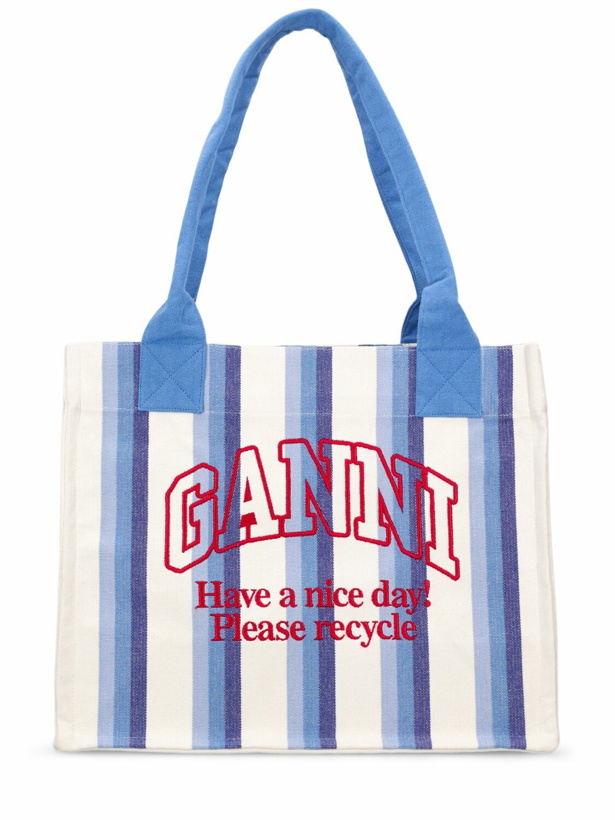 Photo: GANNI Large Easy Striped Cotton Tote Bag