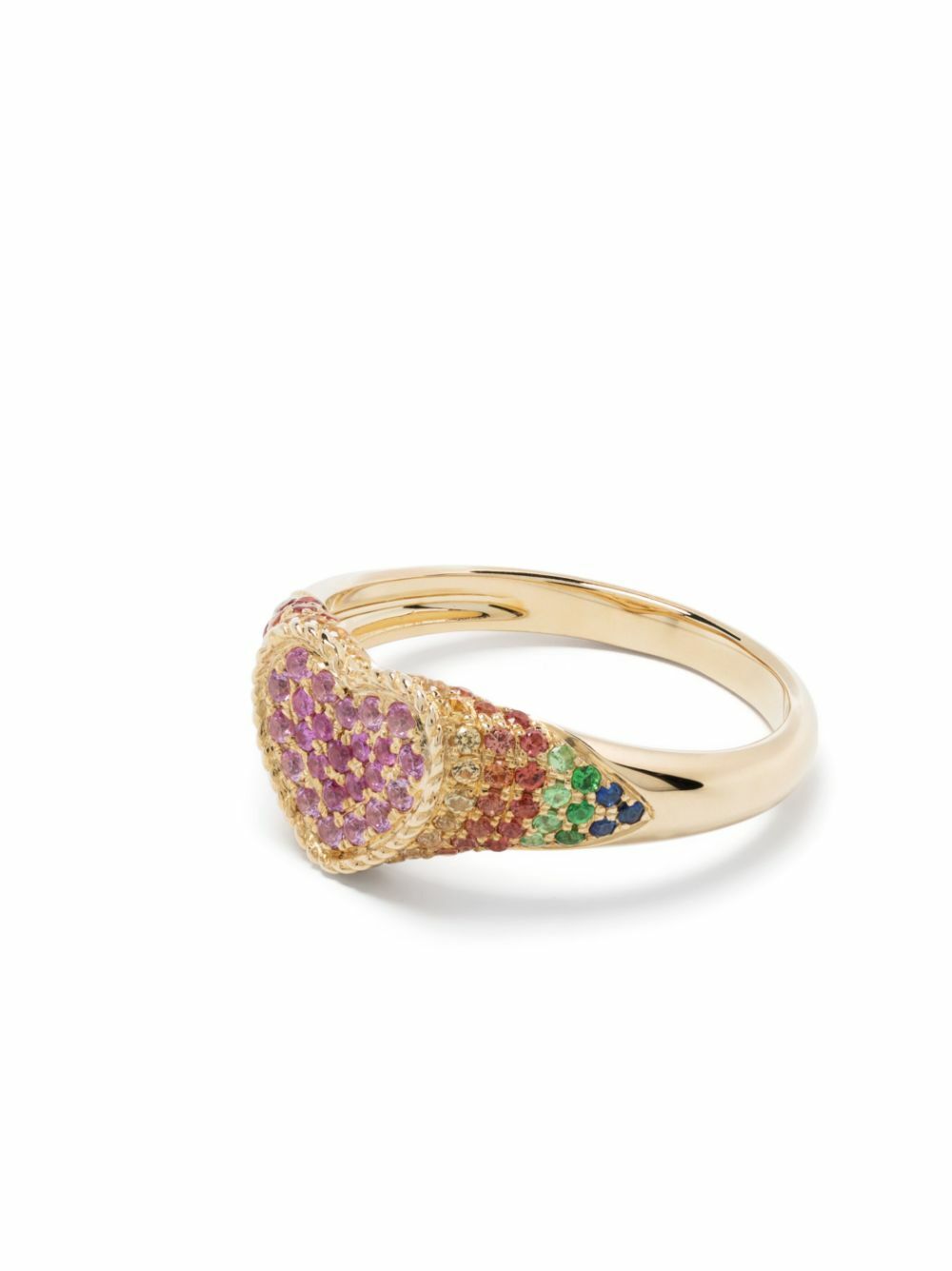 Yvonne Léon 9K Yellow Gold Baby Chevaliere Coeur Sapphire Ring