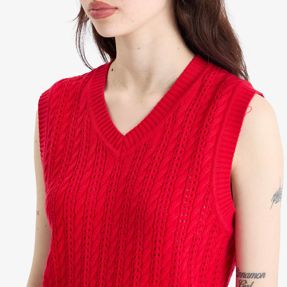 DUNST Women's Unisex Crochet Knit Vest in Red