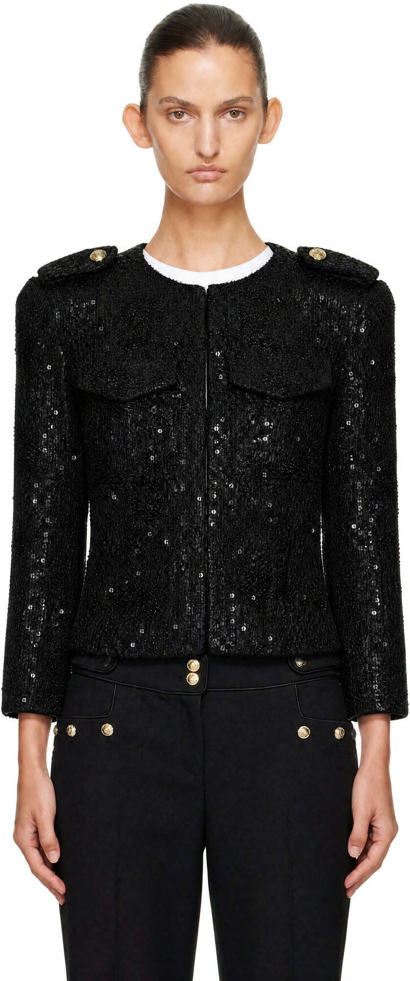 BALMAIN Black Sequinned Tweed Jacket