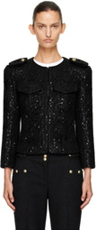 BALMAIN Black Sequinned Tweed Jacket