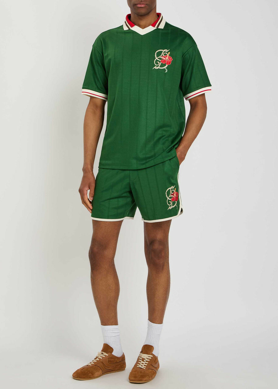 DRÔLE DE Monsieur Hibiscus Embroidered Jersey Shorts Dark Green