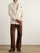 Thom Sweeney - Slim-Fit Double-Breasted Herringbone Cashmere and Silk-Blend Blazer - White