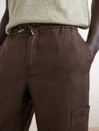 Mr P. - James Tapered Linen Drawstring Cargo Trousers - Brown