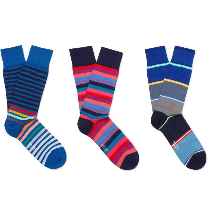 Photo: Paul Smith - Three-Pack Striped Stretch Cotton-Blend Socks - Multi