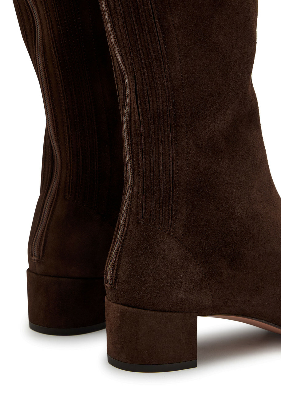 Aquazzura Saint Honore 35 Suede Knee-high Boots Dark Brown