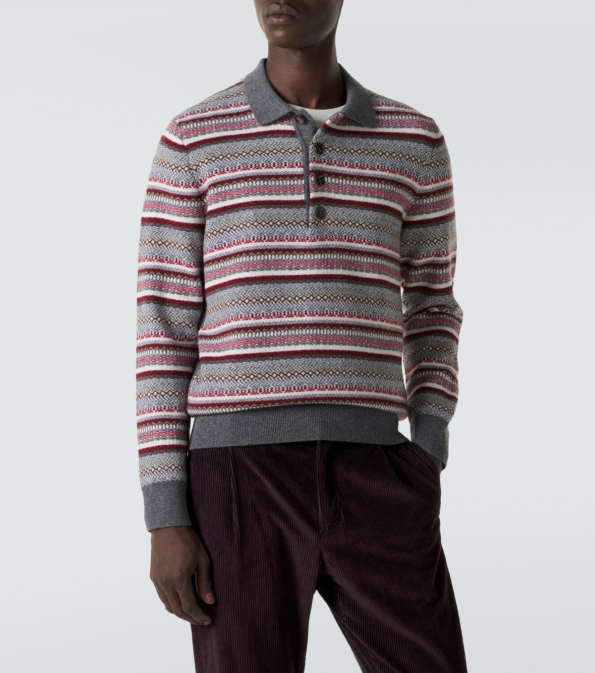 Eleventy Striped wool jacquard polo sweater