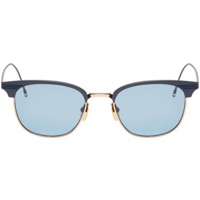 Photo: Thom Browne Navy and 18K Gold Matte Sunglasses