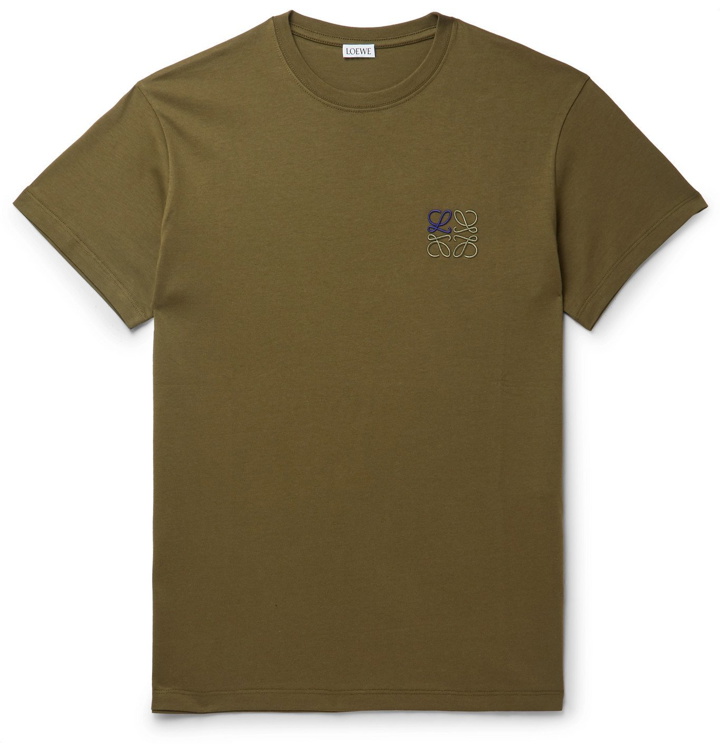 Photo: Loewe - Logo-Embroidered Cotton-Jersey T-Shirt - Green