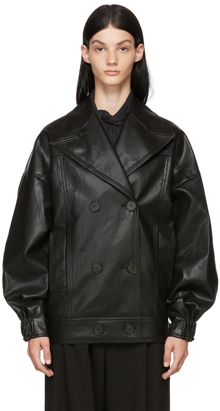 Photo: LVIR Black Double-Breasted Faux-Leather Jacket