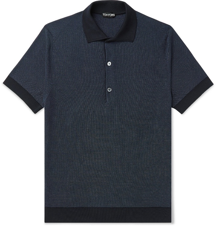 Photo: TOM FORD - Cotton and Silk-Blend Polo Shirt - Blue