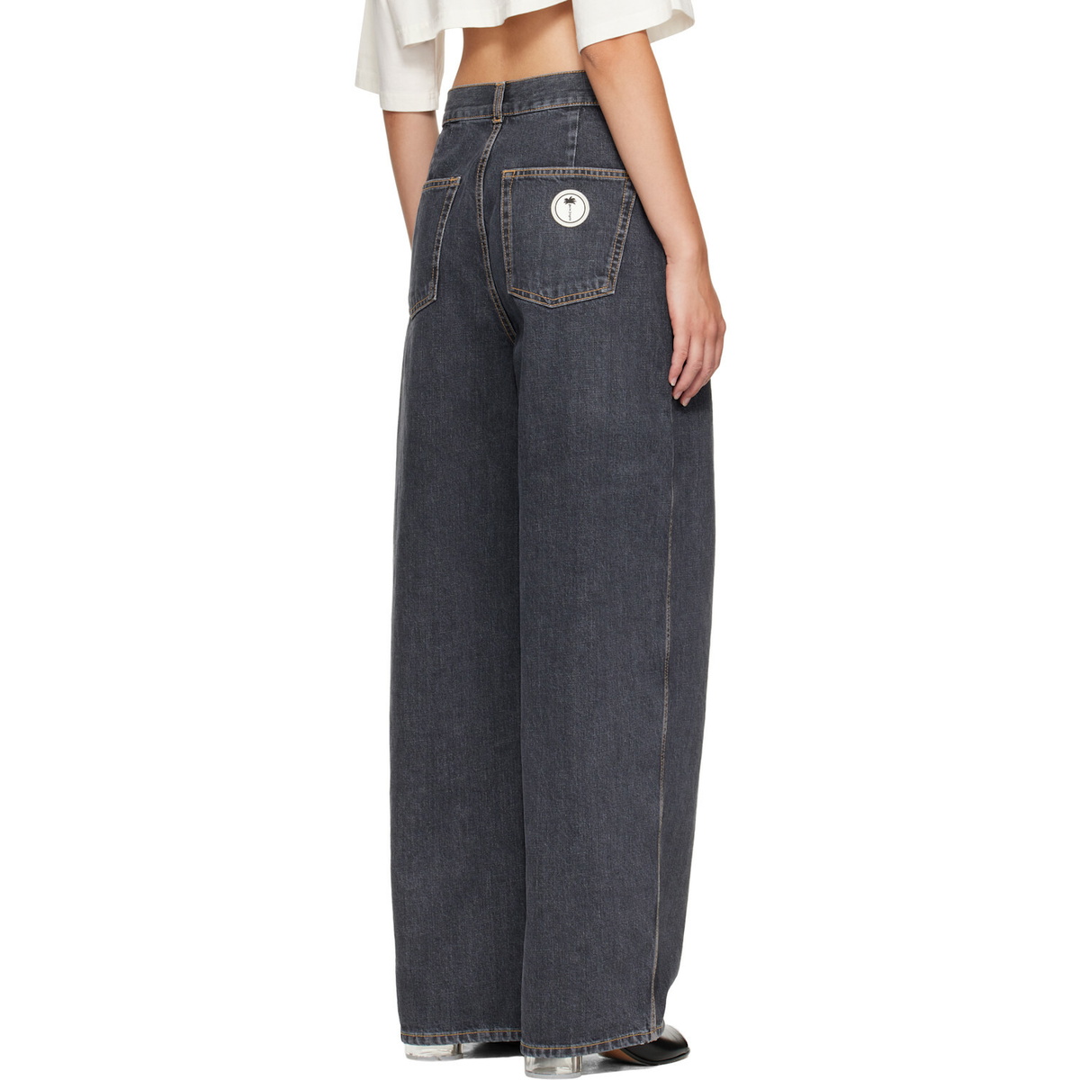Palm Angels Gray Tree Logo Loose Jeans