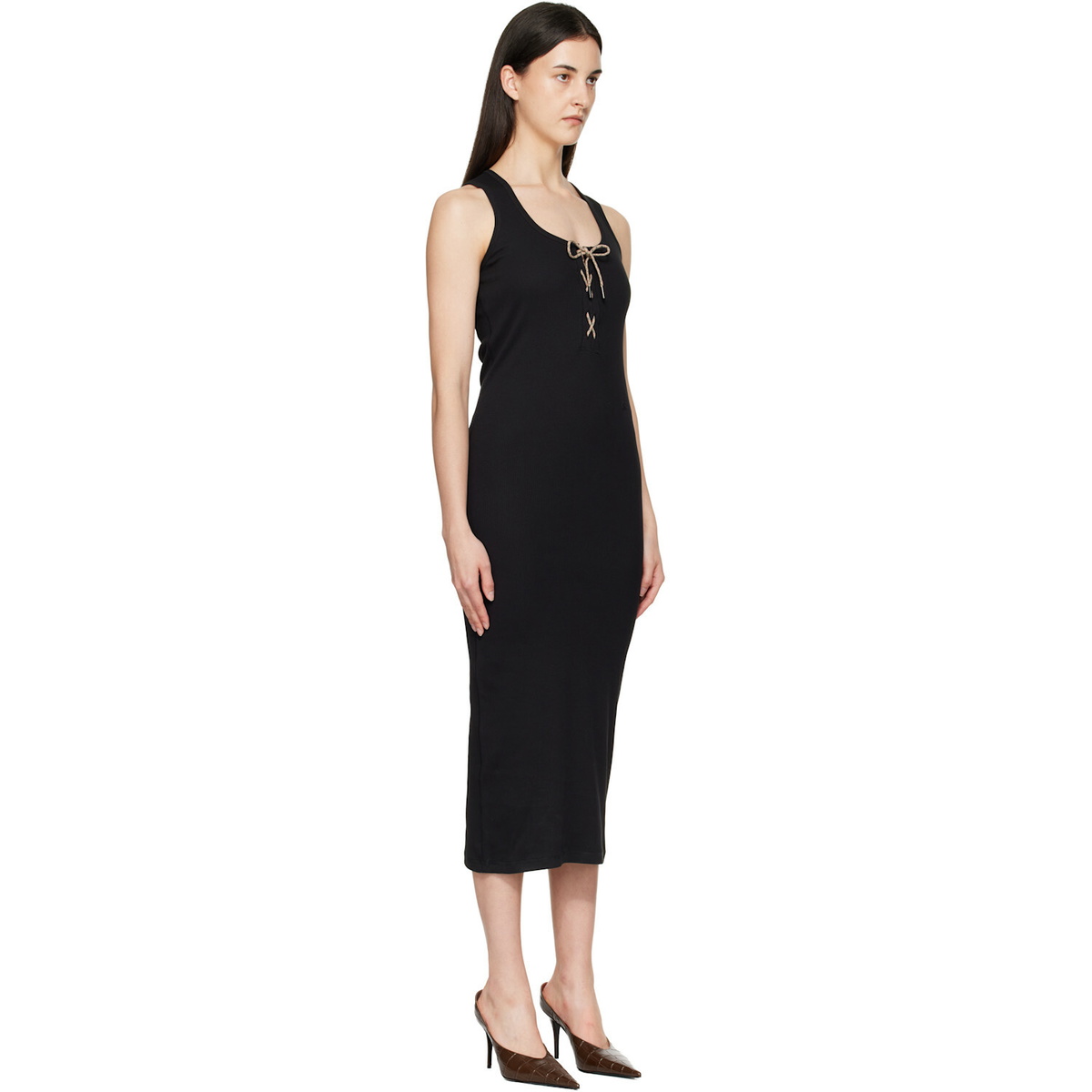 Burberry Black Lace-Up Midi Dress