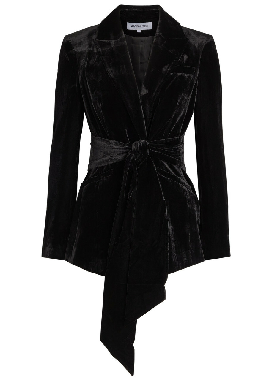 Veronica Beard Issel Belted Velour Jacket Black