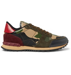 Valentino - Valentino Garavani Rockrunner Camouflage-Print Canvas, Leather and Suede Sneakers - Green