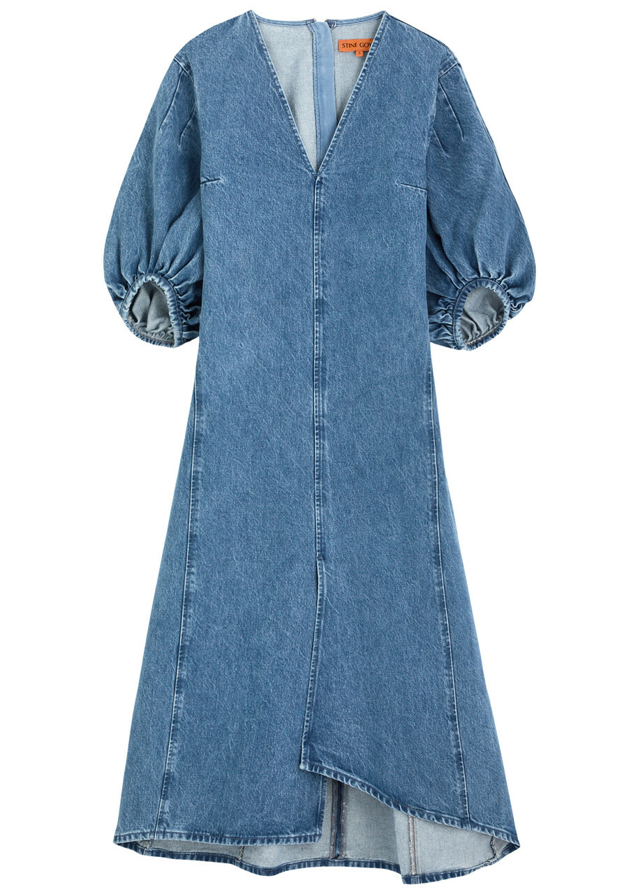 Stine Goya Panelled Denim Midi Dress Blue