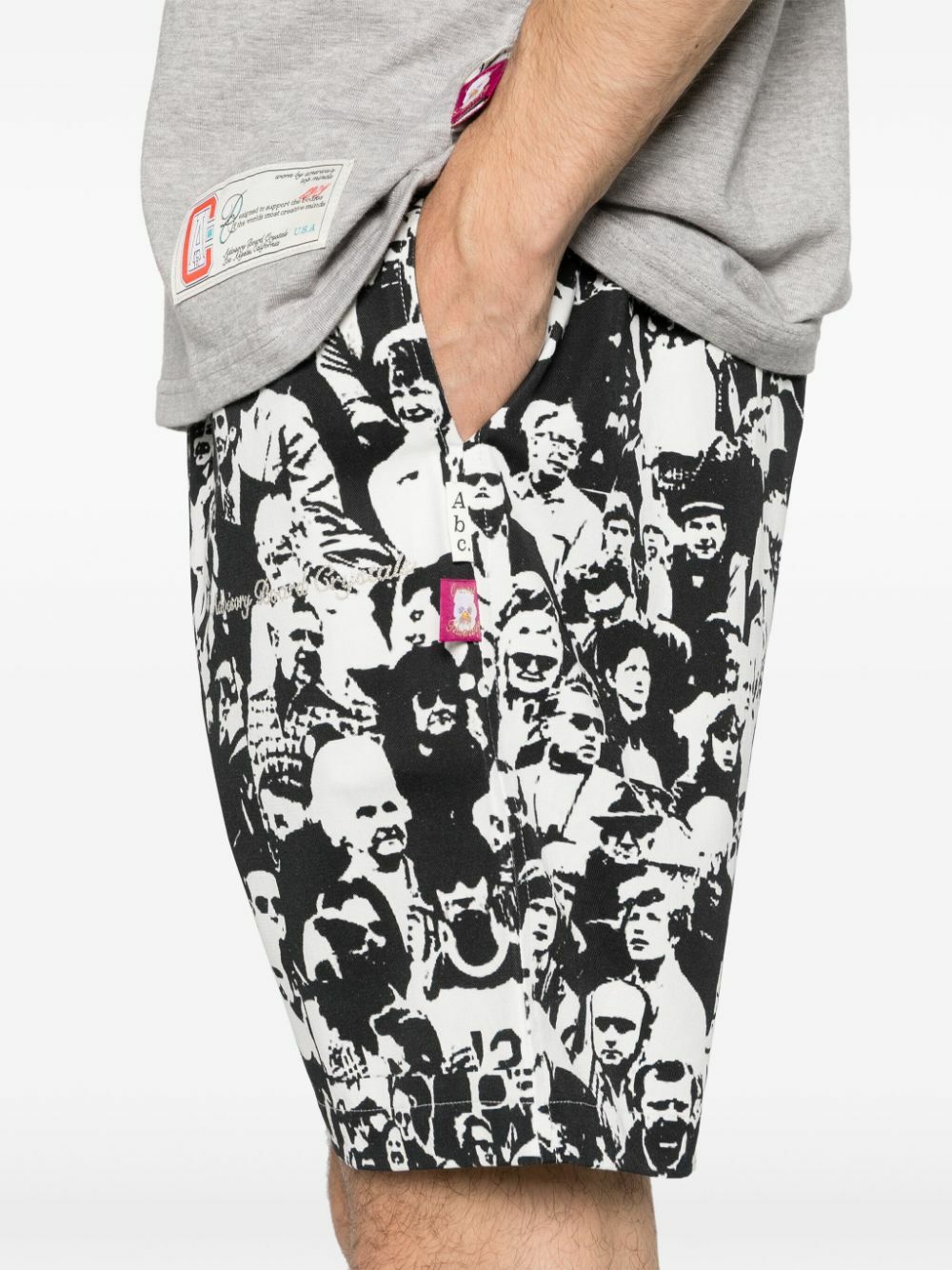 Advisory Board Crystals Black And White Faces Print Bermuda Shorts