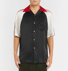 Gucci - Camp-Collar Webbing-Trimmed Satin Shirt - Men - Black