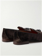 TOM FORD - Bailey Tasselled Leather-Trimmed Croc-Effect Velvet Loafers - Brown